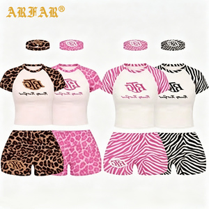 Completo Set Estivo Y2K Personalizzato 2026: T-shirt Raglan a Maniche Corte in Tessuto Stampa Zebrata Trendy e Pantaloncini Loungewear da <span class=keywords><strong>Donna</strong></span> - Product Image 1