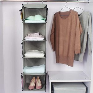 Hanging Closet Organizer 5 <b>Shelves</b> 1 Pack Gray Fabric Storage For Clothes Bedroom <b>Hook</b> Type - Product Image 2