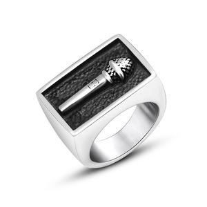 Anillo de Micrófono de Acero Inoxidable para Hombre, Anillo Ancho para el Dedo Índice SA951, Joyería Duradera para Uso Diario - Product Image 1