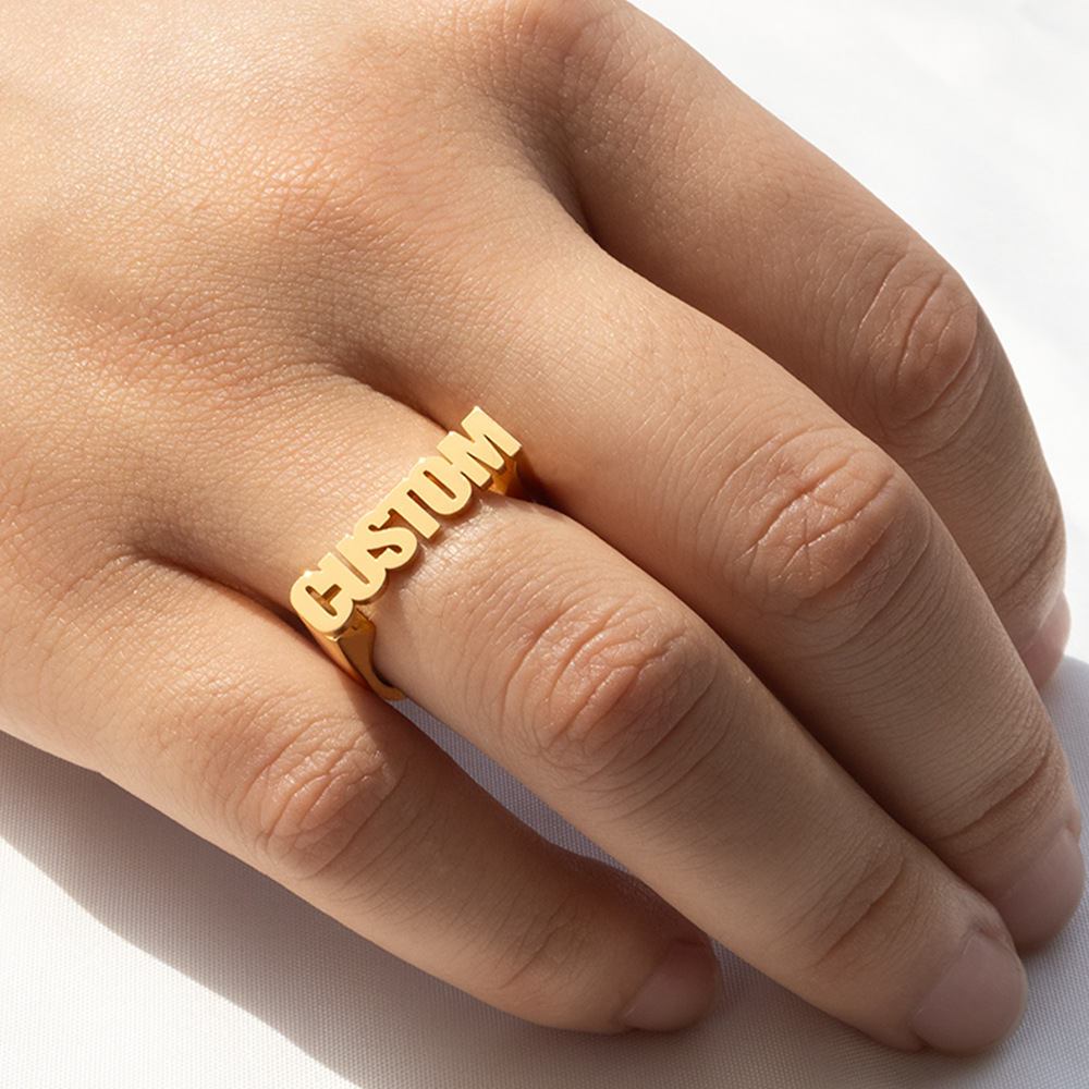 MBSUUH Personalized Name Ring - Custom Script Letters With Heart, Rose Gold Plated Sterling Silver/Copper, Gift Box