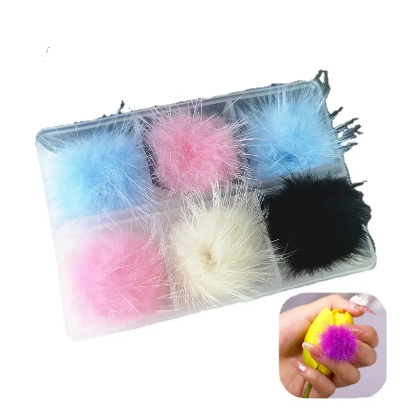 6 Grid New Arrival Fluffy Balls Removable Nails Magnetic Nail Pom Pom Boxes Kit For Charms Nails Art Decoration