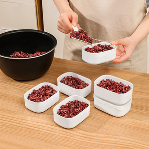 White Rectangle Lunch <b>Box</b> Food Storage Container For Brown Rice <b>Mixed</b> Grain Freezer Use - Product Image 1