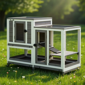 Cage à lapins en bois PawHut, taille moyenne, maison multifonctionnelle pour animaux de compagnie, utilisation intérieure et extérieure - Product Image 2