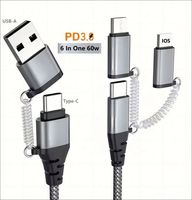 Câble de données USB de charge rapide PD Type C vers Type C 66W en nylon tressé 5 en 1 de haute qualité