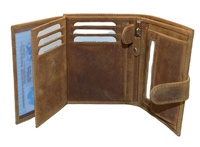 Dompet kulit pria, ramping, vertikal, lipat tiga, pemblokiran RFID, kuda gila, desain Vintage mewah, koin poliester, pendek terbuka