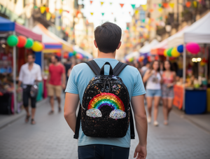 Rainbow Sequins <b>Backpack</b> Coin <b>Purse</b> 7 Inch Mini Unisex Fashion Wallet With Zipper Closure Chain Strap - Product Image 2