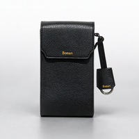 Sac à bandoulière en cuir grainé pour femme, pochette pour téléphone portable, porte-cartes authentique, sangle réglable et détachable