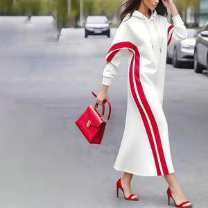 <span class=keywords><strong>Robe</strong></span> longue décontractée à <span class=keywords><strong>capuche</strong></span> pour femme, manches longues, coupe ample, avec cordon de serrage, rayures numériques, lavable, écologique - Product Image 4