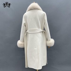 <strong>White</strong> Real Cashmere <strong>Coats</strong> Fox Fur Collar Jacket Winter Genuine Wool <strong>Coat</strong> for Women With <strong>Belt</strong> - Product Image 3