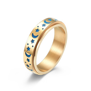 Bague rotative unisexe en acier titane Star Moon, bijou cadeau anti-stress à effet lumineux - Product Image 5
