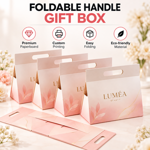 Caja de Regalo Plegable de Lujo con Impresión Personalizada y Asa de Transporte, Empaque de Cartón de una Pieza para Cosméticos, Ropa y Regalos - Product Image 4
