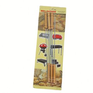 Juego de 10 Brochetas de Acero Inoxidable para Asar, Brochetas Metálicas para Barbacoa con Mango de Madera - Product Image 3