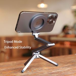 Aluminum Alloy Magnetic Stand Cross-Border Portable Desktop Tripod Car <b>Folding</b> Phone Holder for Live Streaming <b>Desk</b> - Product Image 4