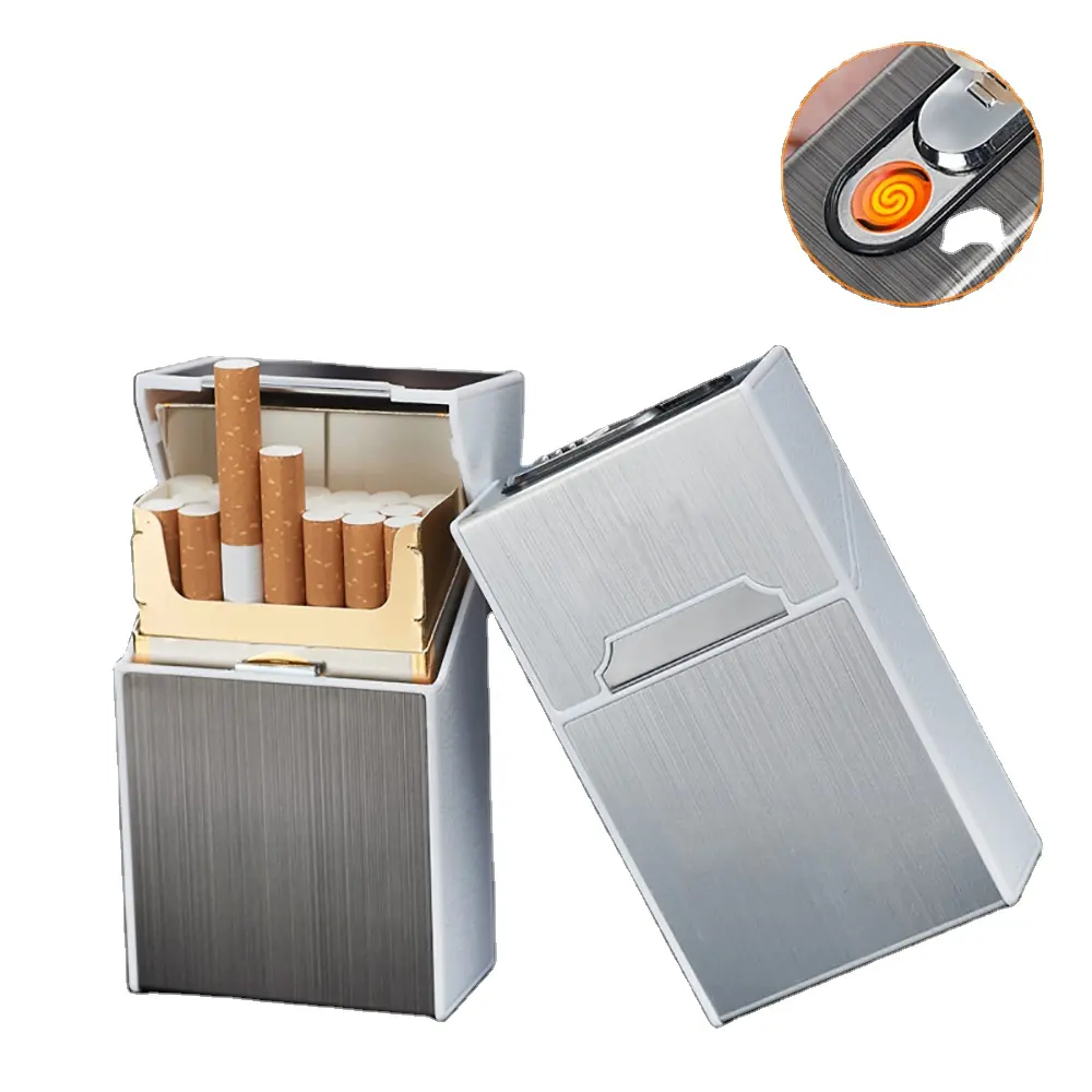 Caja de carga USB 2 en 1 para cigarrillos, mechero a prueba de viento para fumar, caja de Metal recargable