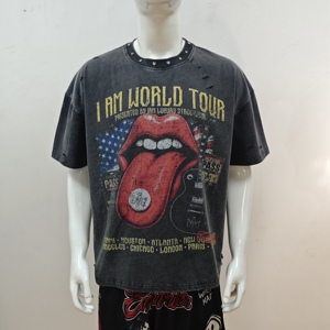 T-<span class=keywords><strong>shirt</strong></span> décontracté à manches courtes imprimé, coupe ample, style rétro, motif personnalisé, délavé à l'acide, avec rivets, par le fabricant Boxy Fit - Product Image 2