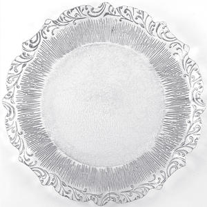 تصميم جديد لأطباق زجاجية كبيرة بحواف ذهبية مقاس 13 بوصة، أطباق زجاجية شفافة للزفاف لتزيين الطاولات - Product Image 3