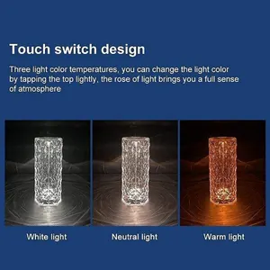 Nouvelle lampe de bureau Rechargeable Usb tactile en cristal acrylique brillant avec effet d'ombre Rose lampe de Table de luxe pour chambre à coucher salon