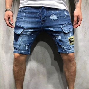 Pantaloncini <span class=keywords><strong>Jeans</strong></span> Vintage Estivi da <span class=keywords><strong>Uomo</strong></span> Strappati Streetwear in Cotone Denim - Product Image 1