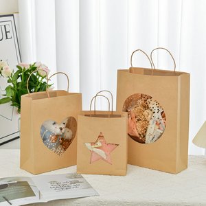 Creative <strong>Simple</strong> Kraft Paper Windowed Gift Bag Handbag for Birthday Shopping and Gift Packaging in Stock - Product Image 2