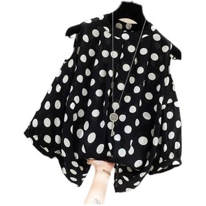 Blus Wanita Bergaya Abadi dengan Motif Polka Dot, Model Cold Shoulder, dan Kerah Mock Neck Oversized - Product Image 5