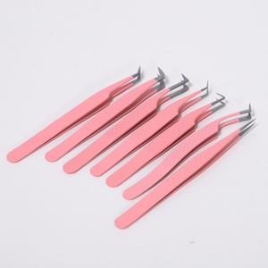Pinky leem Custom logo Stainless Steel Pink <b>Eyelash</b> <b>Applicator</b> Tweezers Volume Fiber Tip Lash Tweezer <b>Eyelash</b> Extension Tweezer - Product Image 2