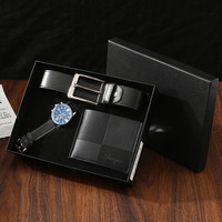 Set Hadiah Pria Mewah Jam Tangan Quartz Sabuk Gesper Pin Dompet Kotak-kotak Kemasan Elegan Hadiah Ideal untuk Ayah Hari Jadi Hari Ayah