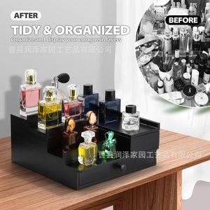 Black Wooden Perfume Storage Rack 3 Tier With Drawer Cosmetic Organizer Desktop Display <b>Stand</b> - Product Image 1