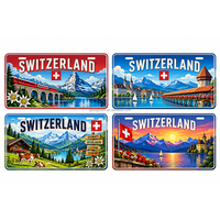 Aimant de réfrigérateur avec breloque suspendue Suisse, aimant métallique personnalisé OEM, souvenir touristique, pendentif lieux emblématiques suisses, pour achat en gros