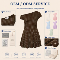 Vestido Mini Personalizado Vintage con Cuentas de Puntos, Transpirable, con Volantes, para Mujer, Verano, Marrón, Sin Mangas, Corte A, OEM, ODM, Venta al por Mayor, Precio Bajo