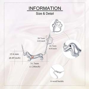 Cadeaux pour les amoureux des animaux de compagnie Collier en argent sterling 925 plaqué deux tons <span class=keywords><strong>teckel</strong></span> avec empreinte de patte en forme de cœur pour femme - Product Image 2