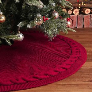 Xmas New Year Holiday 62CM/92CM/122CM Red Knitted Christmas <b>Tree</b> <b>Skirt</b> for Christmas <b>Tree</b> Home Party Decorations - Product Image 1