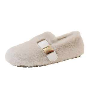 Chaussons d'été pour femmes en fausse fourrure pelucheuse, confortables, style Mary Jane, antidérapants - Product Image 5