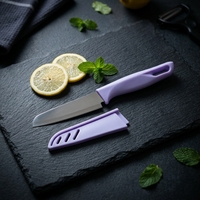 Couteau à fruits multifonction de 4 pouces, lame en acier inoxydable, revêtement de sécurité en plastique écologique, mini couteau de cuisine, couteau à éplucher les fruits, couteau à salade