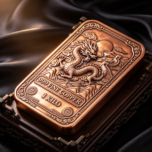 Barre de cuivre massif 999 avec motif de dragon détaillé, 1 kg, souvenir, objet de collection, cadeau - Product Image 1