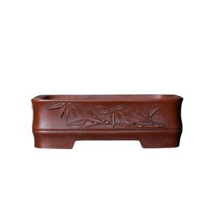 Maceta Rectangular de Zisha, Estilo Antiguo, Diseño de Bambú, Maceta Baja para Escritorio, Bonsái, Estilo Chino, Maceta Pequeña - Product Image 5