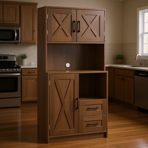 Mueble de Cocina Estilo Rústico de 71 Pulgadas en Color Marrón con Estantes Ajustables, Almacenamiento Independiente con Encimera para Microondas - Product Image 2