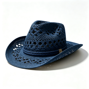 Wholesale Hollow Cowboy Straw <b>Floppy</b> <b>Hat</b> Unisex Wide Brim Breathable Open Weave Beach Sun Custom Logo Summer Travel - Product Image 6