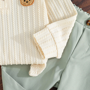 Conjunto de Dos Piezas para Niños Pequeños, Estampado Informal, de Lana, Manga Larga, Moderno, Cómodo, con Parche de Oso - Product Image 4