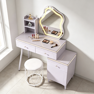 Modern Makeup Vanity <b>With</b> Lighted Mirror Storage <b>Drawers</b> Bedroom <b>Dressing</b> <b>Table</b> <b>With</b> Stool - Product Image 3