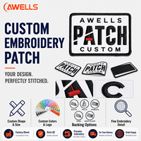Patch brodé personnalisé AWELLS en gros, badge logo haute densité pour vestes et accessoires de sacs à dos
