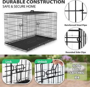 Jaula Plegable para Perros de 24 Pulgadas, Jaula de Alambre Metálico con Bandeja de Plástico, Asa, Patrón Sólido, Cierre de Botón, Recubrimiento en Polvo Ecológico, 15 kg - Product Image 4