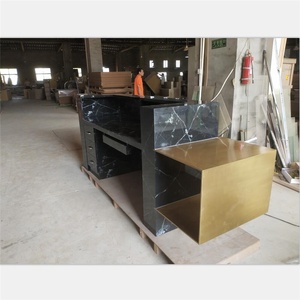 Bureau de réception de salon moderne, <span class=keywords><strong>comptoir</strong></span> de réception en marbre doré et noir, personnalisé - Product Image 4