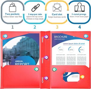 Porte-documents <span class=keywords><strong>en</strong></span> plastique robuste avec pochette transparente sur le devant, 3 pochettes avec languettes et fentes pour cartes, pour feuilles au format lettre - Product Image 4