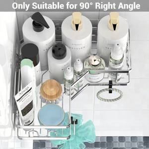 Lot <span class=keywords><strong>de</strong></span> 2 paniers <span class=keywords><strong>de</strong></span> douche d'angle adhésifs en acier inoxydable <span class=keywords><strong>de</strong></span> qualité supérieure, organisateur <span class=keywords><strong>de</strong></span> salle <span class=keywords><strong>de</strong></span> bain avec 2 bacs <span class=keywords><strong>de</strong></span> rangement en plastique et 4 crochets amovibles - Product Image 4