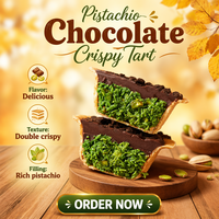 Tarta Crujiente de Chocolate Negro Sólido para Snacks Casuales al por Mayor con Relleno de Crema de Pistacho y Manteca de Cacao