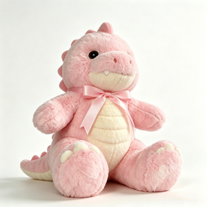 Customized Pink Dinosaur Plush - Soft Fluffy T-Rex Stuffed Animal with Pink Bow, <b>Cute</b> Big Eye Toy for Girls & Kids - Product Image 1