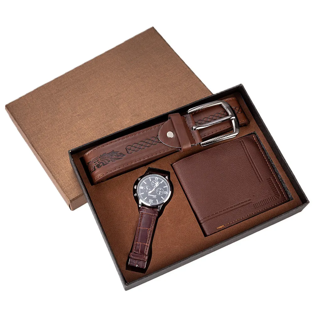 ร้อนขายนาฬิกา + กระเป๋าสตางค์ + เข็มขัด3 In 1พ่อชุดของขวัญผู้ชายชุดของขวัญผู้ชายชุดกล่องของขวัญผู้ชาย