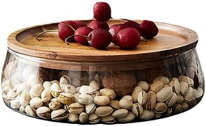 Round Glass Candy and Nuts Serving <b>Container</b> with Wooden Lid Food <b>Snack</b> Tray Bread Plates - Product Image 6