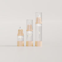 Botol pompa pengap plastik bertekstur bambu untuk perawatan kulit untuk Serum Pembersih Wajah Masker Losion kemasan Logo kustom