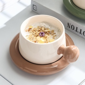 Conjunto de Xícara e Prato de Café em Estilo Europeu, Feito à Mão, com Contraste de Cores Macaron, Ideal para Uso em Casa e Escritório - Product Image 2